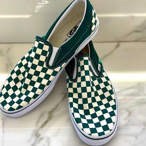 Green and white checkerboard vans